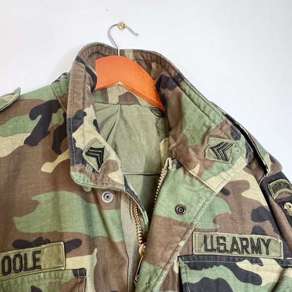 Vintage US Army Airborne 80s Cold Weather Field Camo Coat Jacket Medium Long - Picture 3 of 16